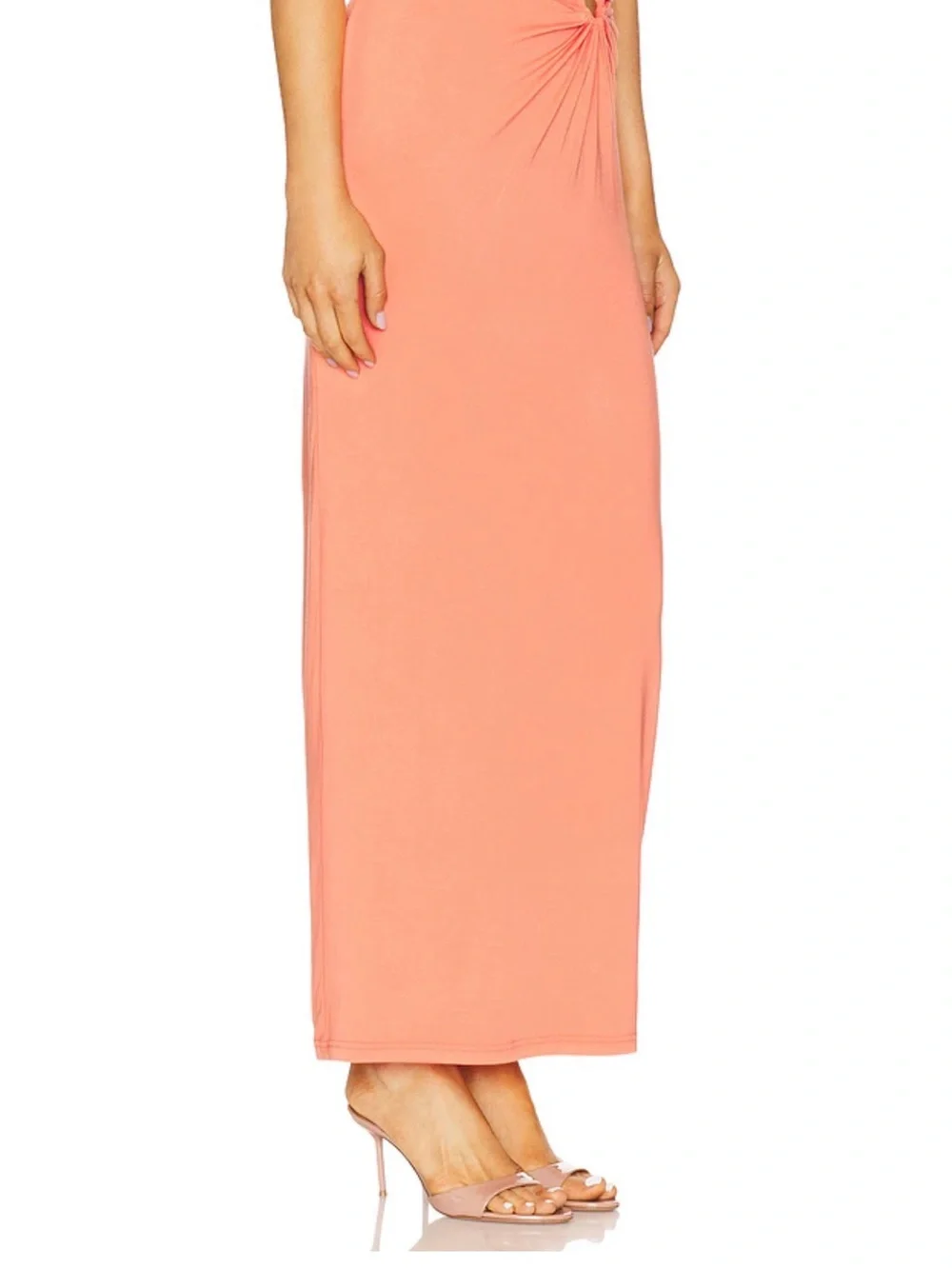 Good American Coral Maxi Skirt with Front Ring Detail